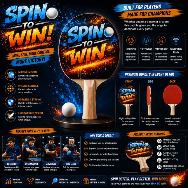 Raquete De Ping Pong Nunca Desista – Design de Mente Poderosa (Criador carregado)