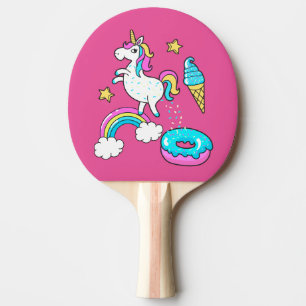 Raquete De Ping Pong O arco-íris pooping do unicórnio engraçado