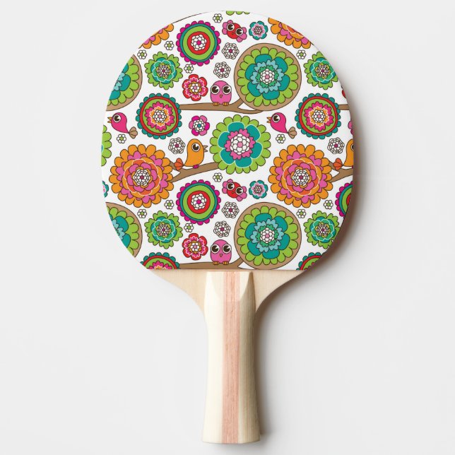Raquete De Ping Pong o doodle floresce o teste padrão do fundo (Frente)