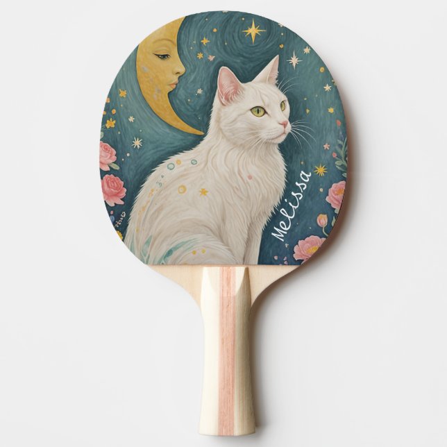 Raquete De Ping Pong O Gato Branco Encantador com Olhos Verdes (Frente)