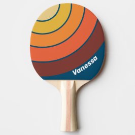 Raquete De Ping Pong Oceano Vibe Vintage Círculo Listrado com Nome