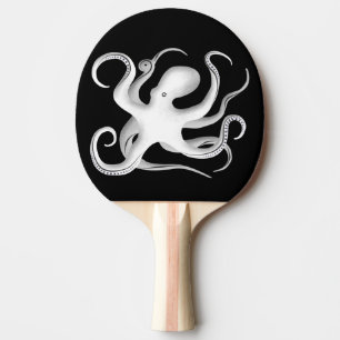 Raquete De Ping Pong Octopus de arte vetorial branco e preto