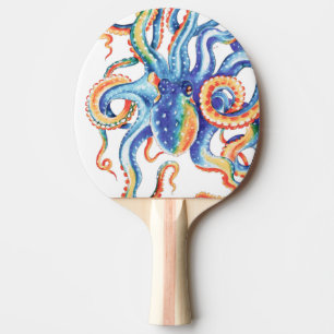 Raquete De Ping Pong Octopus Watercolor Art Colorido