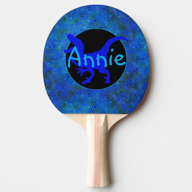 Raquete De Ping Pong Ocultar Dinossauro Azul Personalizado (Frente)
