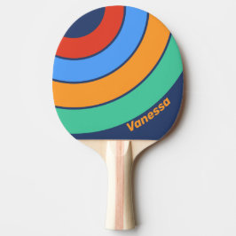Raquete De Ping Pong Old School Retro Rainbow Circle Stripe with Name