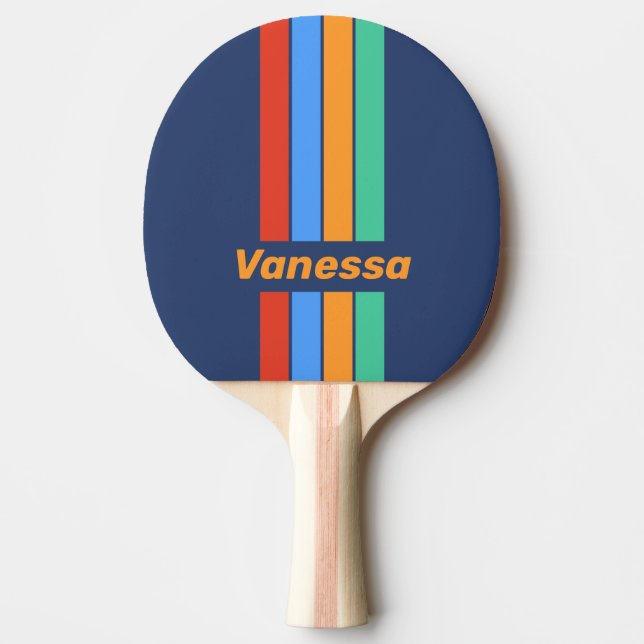 Raquete De Ping Pong Old School Retro Rainbow Pin Striping with Name (Frente)