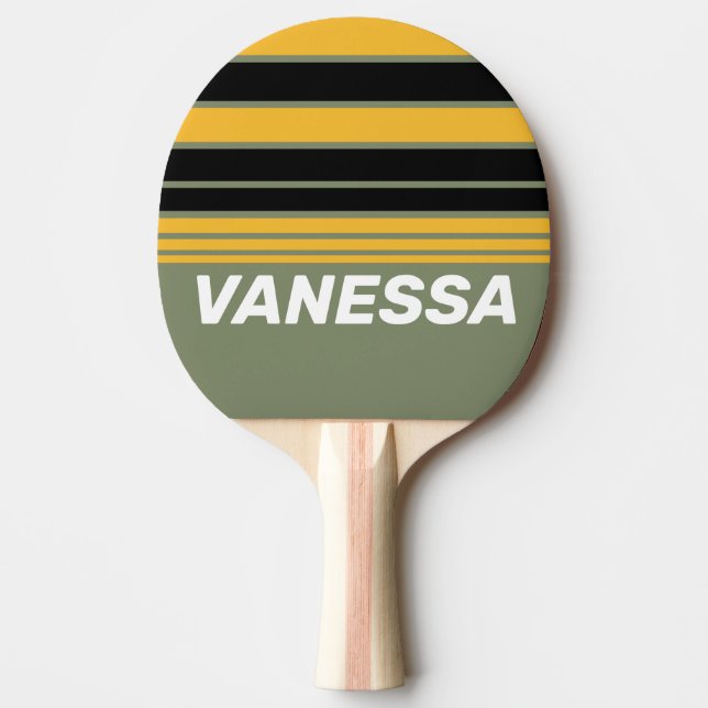 Raquete De Ping Pong Olive Nightlight Horizon Striping with Name (Frente)