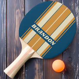 Raquete De Ping Pong Ondas Azuis Retrô Listras de Tábua com Nome