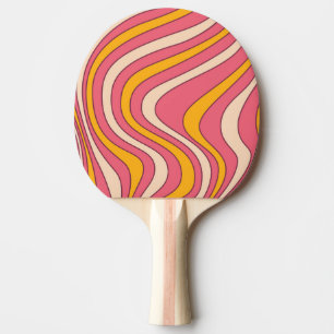 Raquete De Ping Pong Ondas do estilo retrô cor-de-rosa e laranja