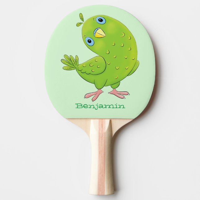 Raquete De Ping Pong Óptica de desenho animado de periquito, verde e bo (Frente)