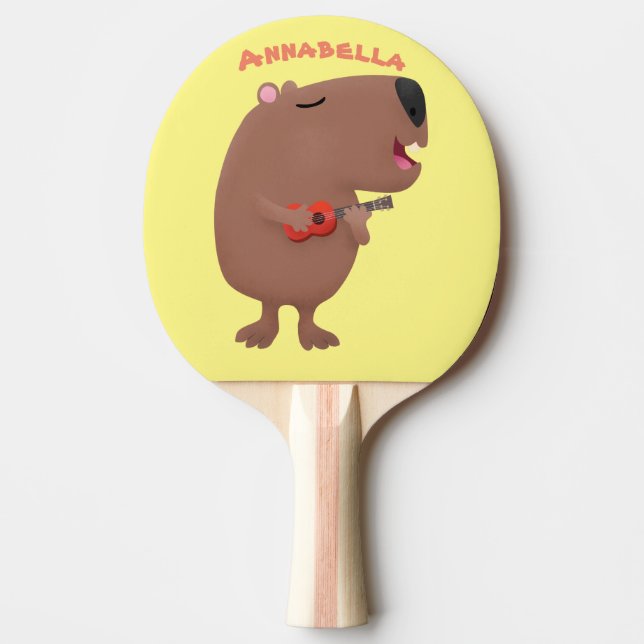 Raquete De Ping Pong Óptica desenho animado de capybara ukulele (Frente)