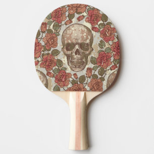 Raquete De Ping Pong Ornamento de Hulhas e Rosas Retro