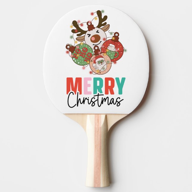 Raquete De Ping Pong Ornamentos bonitos - Feliz Natal (Frente)
