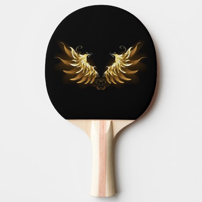 Raquete De Ping Pong Ouro Angel Wings sobre fundo preto (Frente)