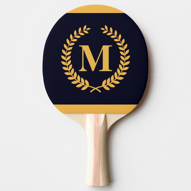 Raquete De Ping Pong Ouro Laurel Wreath Monograma (Frente)