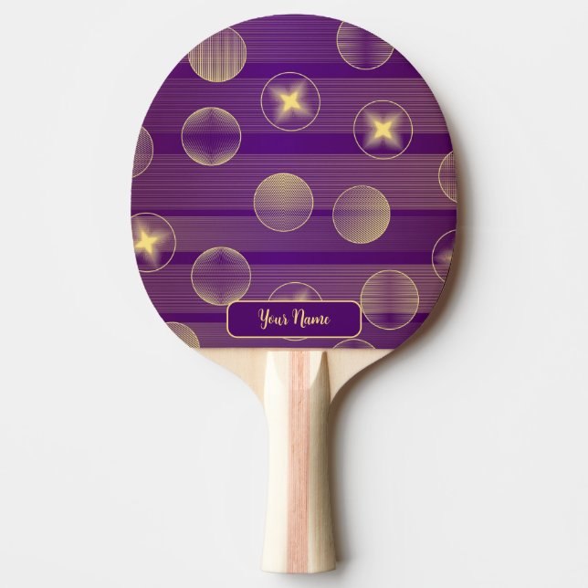 Raquete De Ping Pong Ouro Stars Círculos Roxo Elegante (Frente)
