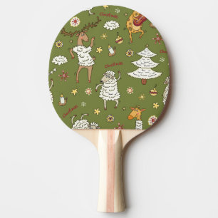 Raquete De Ping Pong Ovelha de Natal: Ilustração de Vintagem Animal.