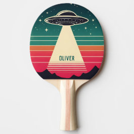 Raquete De Ping Pong OVNI Vintage ao Pôr do Sol Personalizado