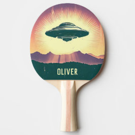 Raquete De Ping Pong OVNI Vintage ao Pôr do Sol Personalizado
