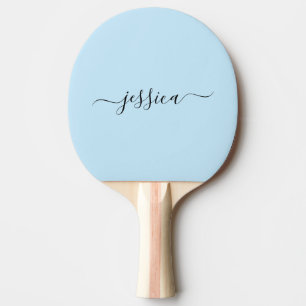 Raquete De Ping Pong Paddle com nome de script azul-claro moderno