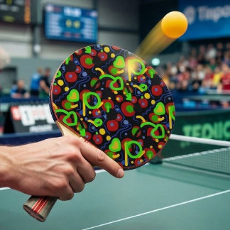 Raquete De Ping Pong Padrão Abstrato de Desenho à Mão em Cor Vibrante d