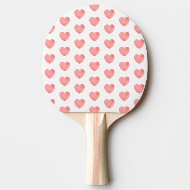 Raquete De Ping Pong Padrão cardíaco de aquarela rosa (Frente)