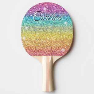 Raquete De Ping Pong Padrão Colorido de Trendy do Arco-Íris Glitter