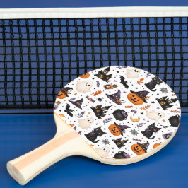Raquete De Ping Pong Padrão contínuo de Halloween fofo com gatos pretos