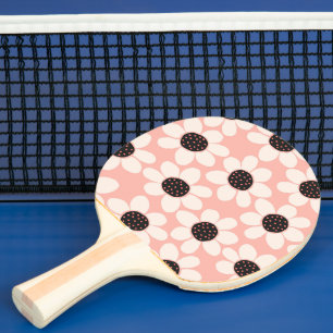 Raquete De Ping Pong Padrão da flor rosa-branca da margarida