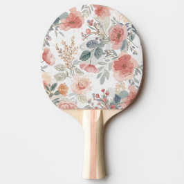 Raquete De Ping Pong Padrão de Aquarela Floral Jardim de Coral Rosado