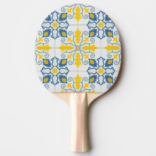 Raquete De Ping Pong Padrão de azulejos bonito portugueses azuis e amar