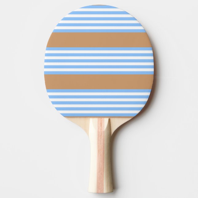 Raquete De Ping Pong Padrão de cinco faixas azul e branco com bronzeado (Frente)