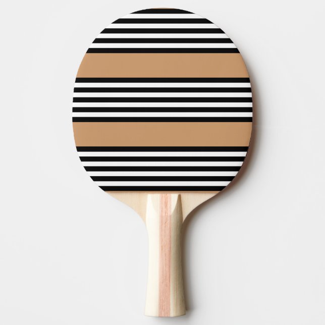 Raquete De Ping Pong Padrão de cinco faixas, preto e branco, com bronze (Frente)