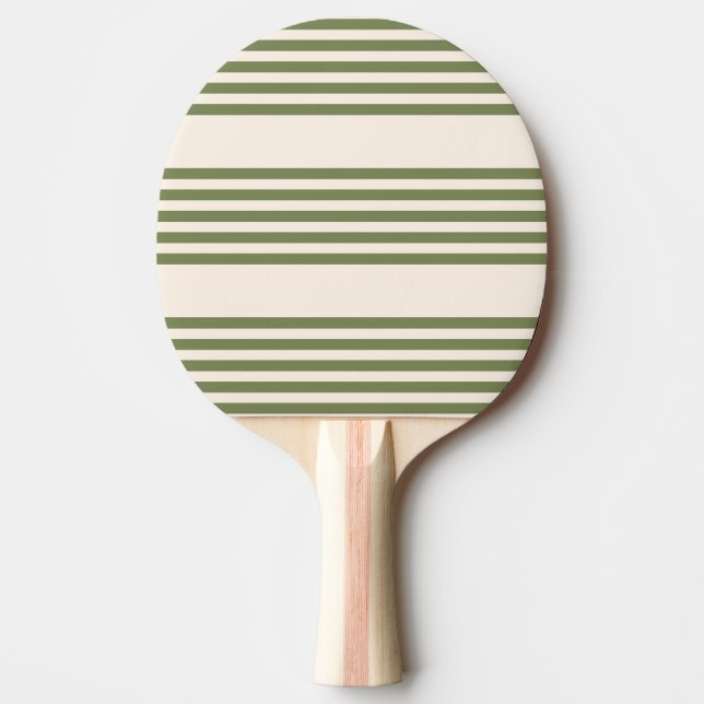 Raquete De Ping Pong Padrão de cinco faixas verde-oliva e bege (Frente)
