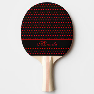Raquete De Ping Pong Padrão De Corações Vermelho E Preto, Nome Perso
