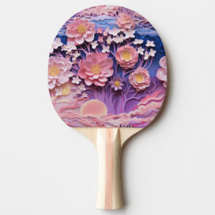 Raquete De Ping Pong Padrão de Corte Floral de Pastel Púrpura Rosa Ador