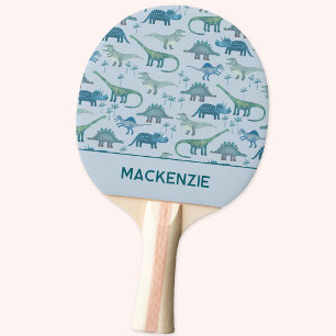 Raquete De Ping Pong Padrão de Dinossauro Azul Nome Personalizado
