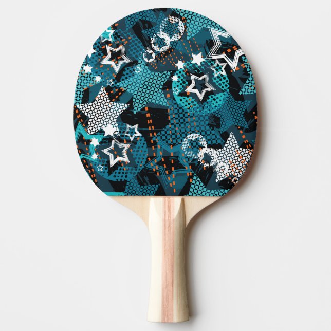 Raquete De Ping Pong Padrão de estrela Grunge, design infantis brincalh (Frente)