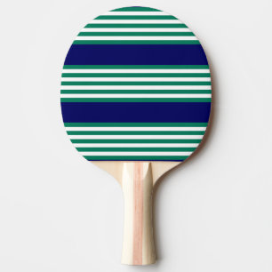 Raquete De Ping Pong Padrão de faixas verdes e brancas com azul-marinho
