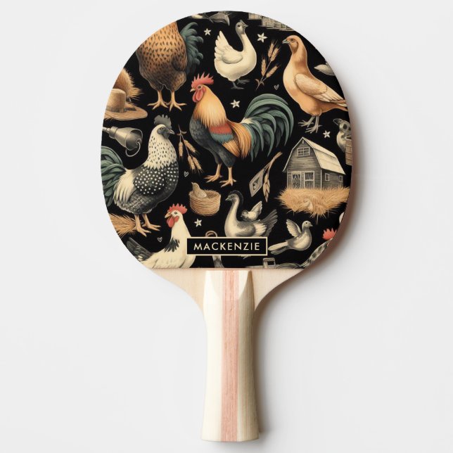 Raquete De Ping Pong Padrão de Fazenda de frango retrô (Frente)