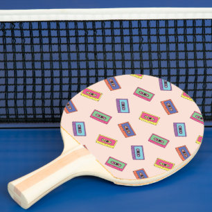 Raquete De Ping Pong Padrão de fita de cassete de áudio de Neon Retro