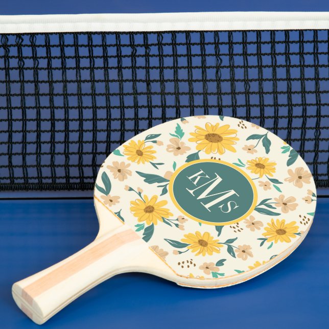 Raquete De Ping Pong Padrão de Flor Amarelo (Insitu)
