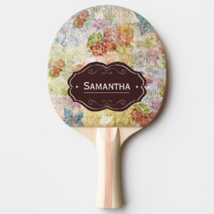 Raquete De Ping Pong Padrão de Flor Distressed Vintage Personalizado
