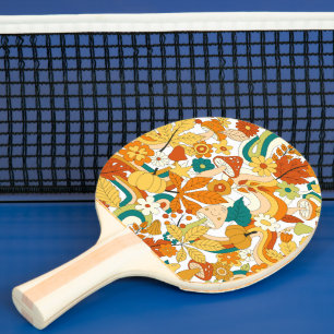 Raquete De Ping Pong Padrão de Flor do Cogumelo Retroativo