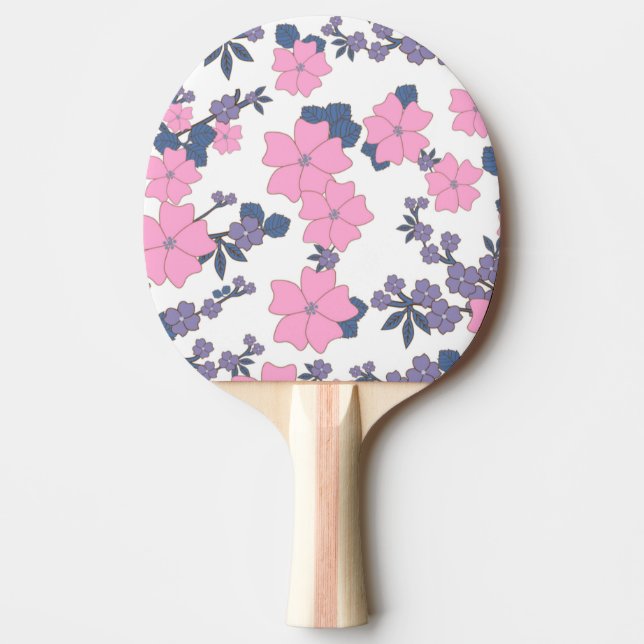RAQUETE DE PING PONG PADRÃO DE FLOR ROSA E ROXA (Frente)