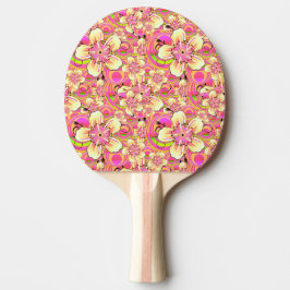 Raquete De Ping Pong padrão de flor rosa groovy