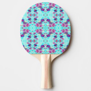 Raquete De Ping Pong Padrão de Flor Roxa de Menina Fofa em Azul Água