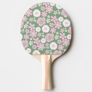 Raquete De Ping Pong Padrão de Flor Y2K 70s - Cor-de-rosa Verde