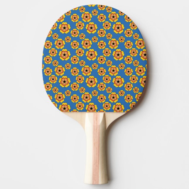 Raquete De Ping Pong Padrão de Flores de Laranja Amarelo (Frente)