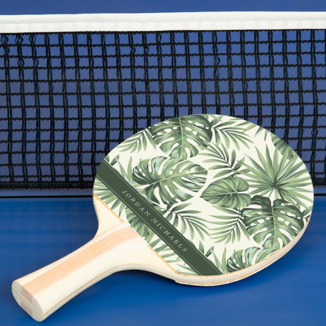 Raquete De Ping Pong Padrão de Folhas Tropicais Verdes (Insitu)